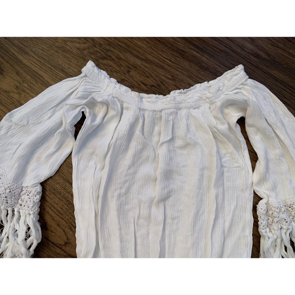 Nordstrom ELAN Romper Womens Small OffShoulder Boho Fringe Crochet Trim Jumpsuit - Picture 3 of 10